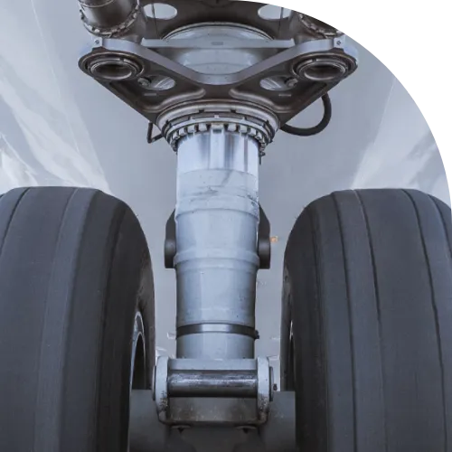 AIRCRAFT LANDING GEAR AND TYRES CLOSE UP