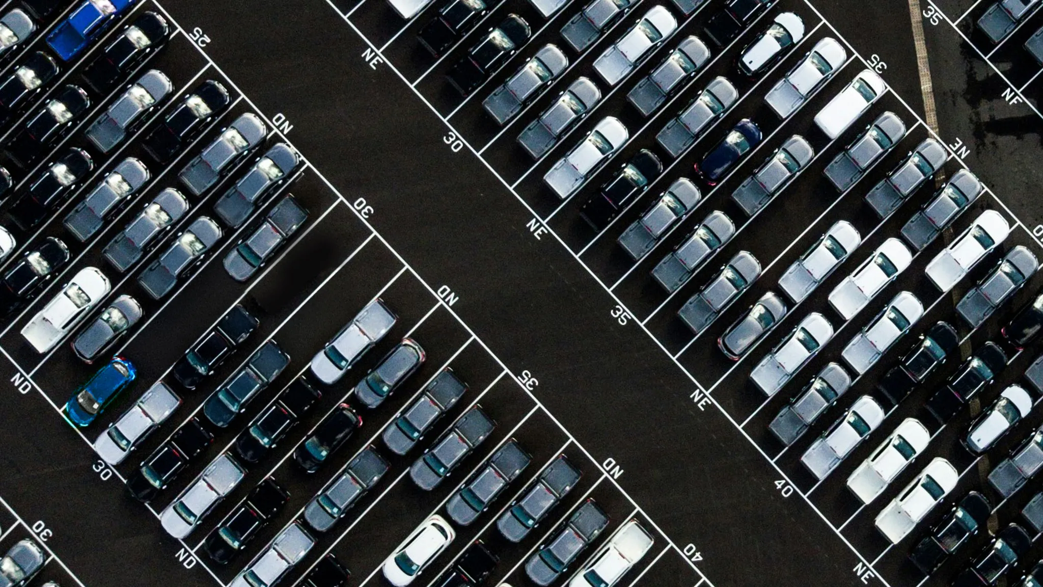 A BIRD'S EYE VIEW OF THE CAR PARK.